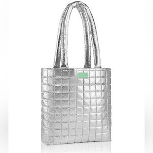 Clinique Silver Metallic Puffy Tote Bag